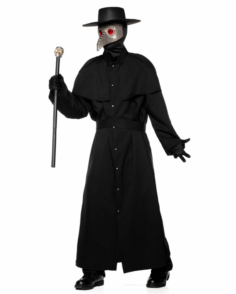 Schwarzes Pestdoktor Kostüm mit Maske & Hut 2XL