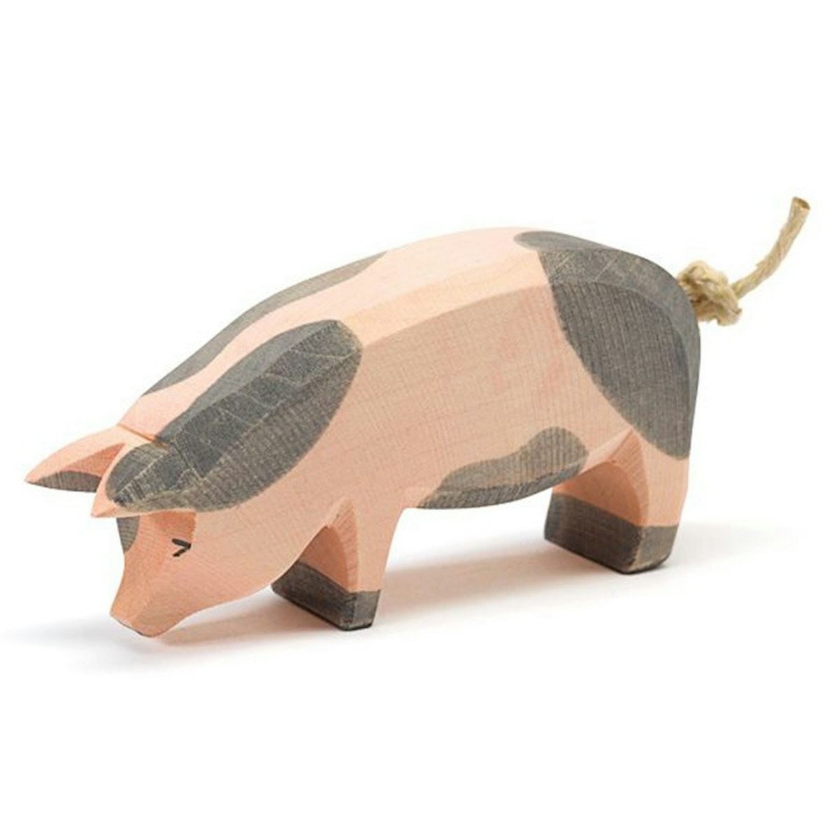 Schwein gefleckt Holzfigur - Kopf tief 6 cm hoch Schwein gefleckt Holzfigur - Kopf tief 6 cm hoch