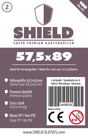 Shield 2 - 100 Super Premium Kartenh�llen f�r Kartengr��e 57,5 x 89 mm