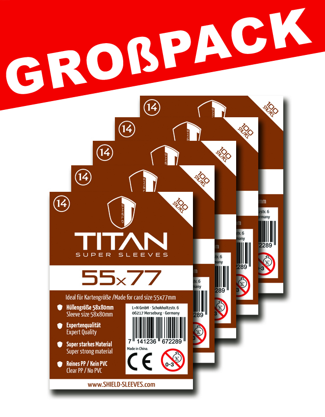 Shield Titan 14 - (100er Gro�pack) 100 Super Sleeves f�r Kartengr��e 55 x 77 mm