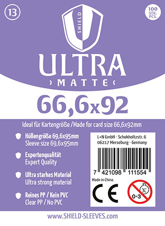 Shield Ultra Matte 13 - 100 Super Sleeves f�r Kartengr��e 66,6 x 92 mm