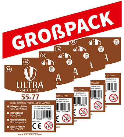 Shield Ultra Matte 14 - (100er Gro�pack) 100 Super Sleeves f�r Kartengr��e 55 x 77 mm