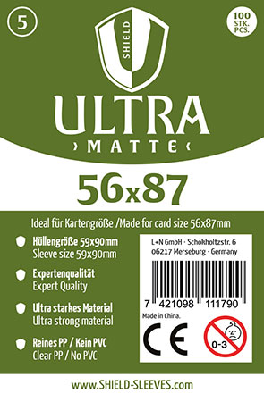 Shield Ultra Matte 5 - (100 P�ckchen 100 Super Sleeves f�r Kartengr��e 56 x 87 mm