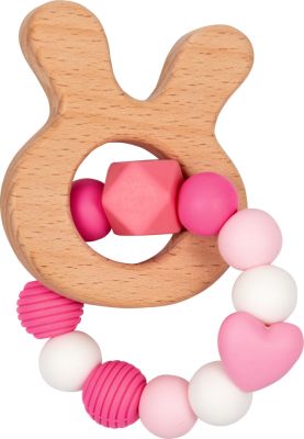 Silikon-Holz-Beißring, rosa - BabyGlück Silikon-Holz-Beißring, rosa - BabyGlück