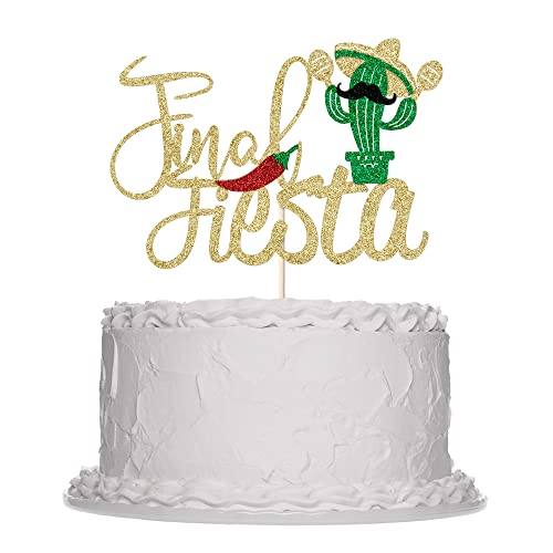 Sleyberoy Gold Glitter Final Fiesta Cake Topper, Cactus Chili Logo, Taco Maracas Mexican Fiesta Mottoparty, Bachelorette Party, Brautdusche, Cinco De Mayo Mottoparty Karneval Dekorationen