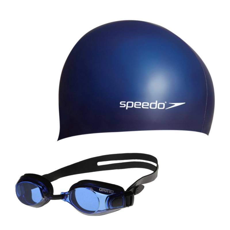 Speedo Plain flat Silicone Cap navy mit arena Zoom X-Fit black-blue-black