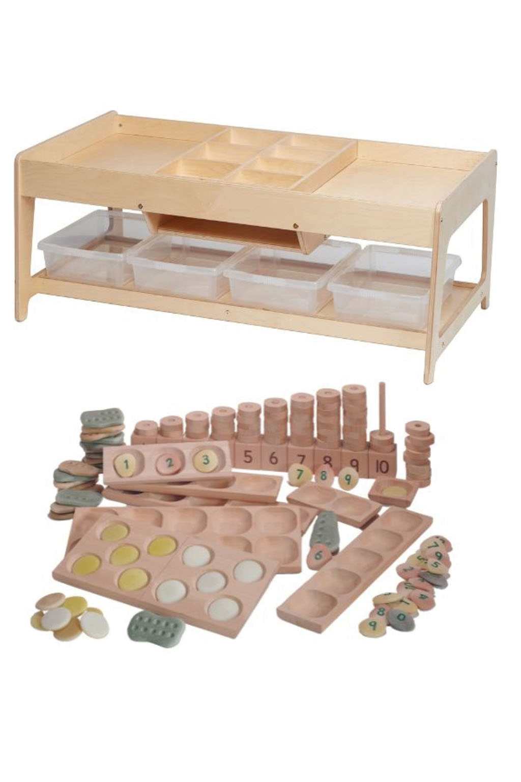 Spieltisch für Forscher und 4 durchsichtige Behälter + PT1145 Indoor-Mathe-Set Spieltisch für Forscher und 4 durchsichtige Behälter + PT1145 Indoor-Mathe-Set