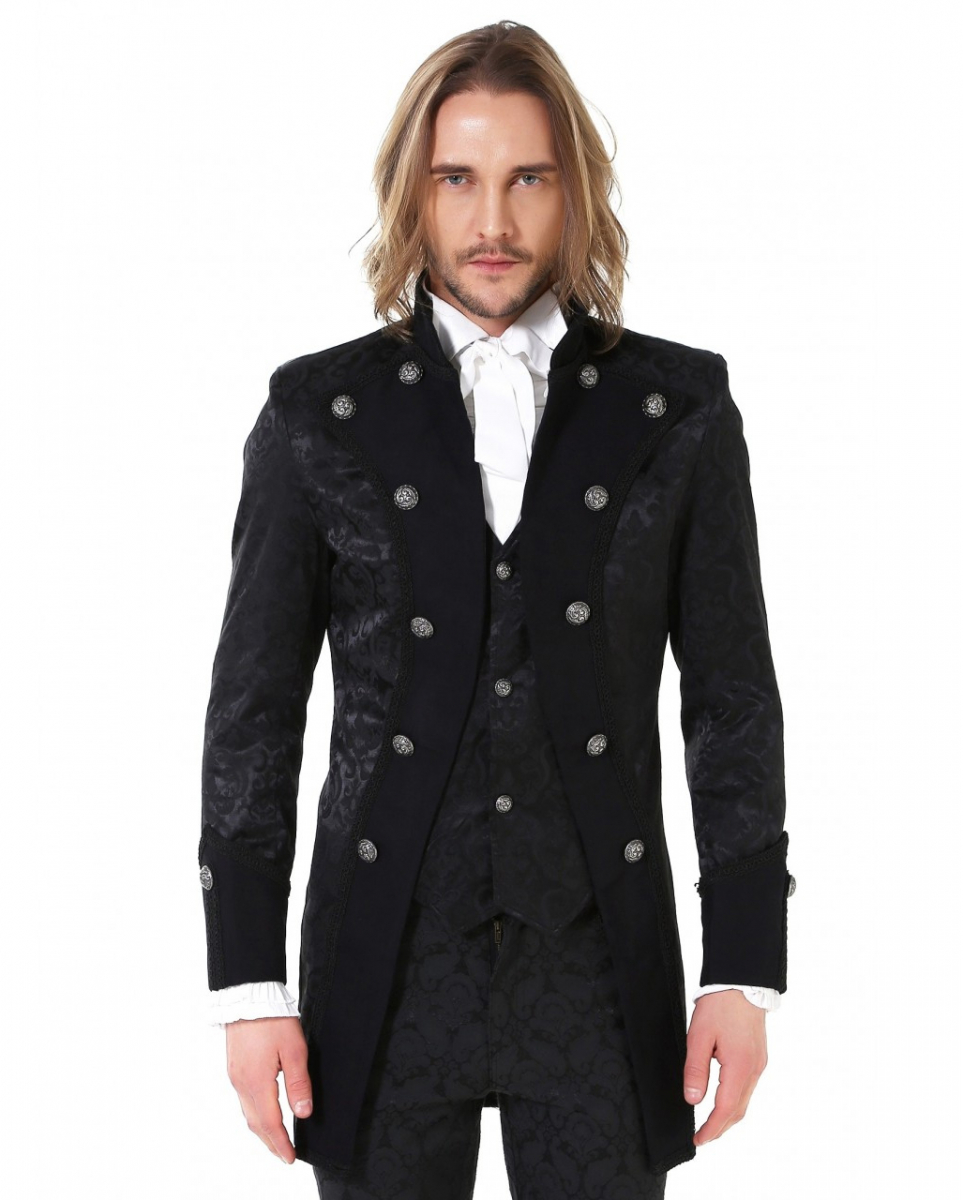 Steampunk Aristokrat Herren Mantel Schwarz XL