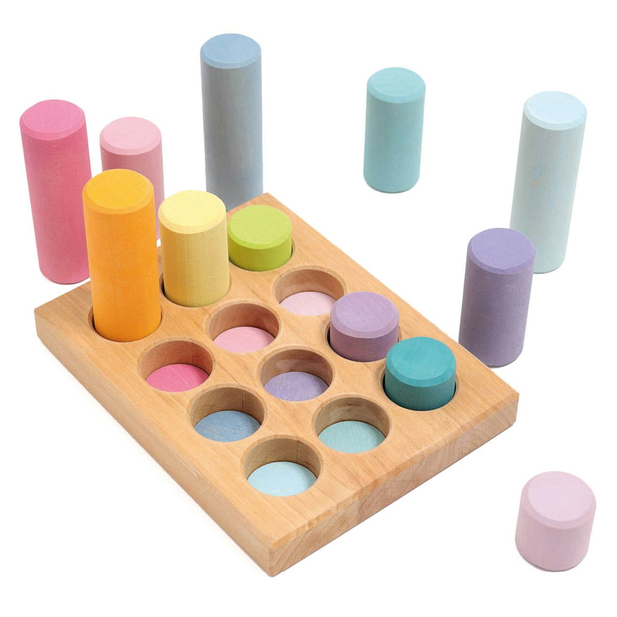 Steckspiel Kleine Walzen Pastell, 12 Teile inkl Sortierbrett Steckspiel Kleine Walzen Pastell, 12 Teile inkl Sortierbrett