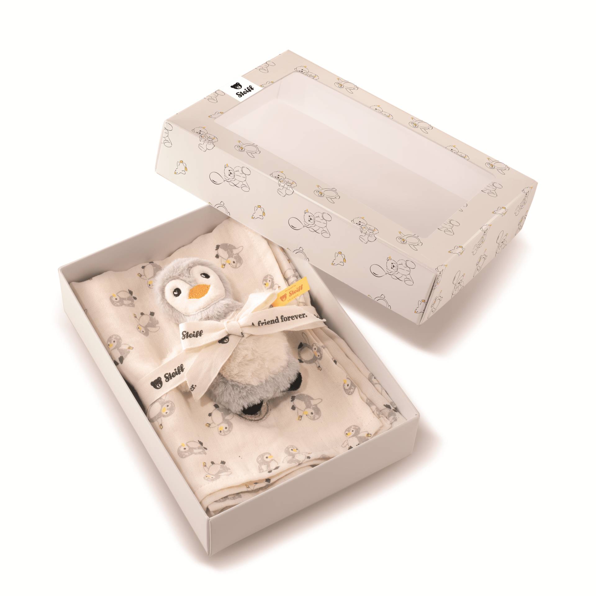 Steiff - Geschenkset Lio Pinguin Greifling mit Rassel und Spucktuch, mehrfarbig 20 cm Steiff - Geschenkset Lio Pinguin Greifling mit Rassel und Spucktuch, mehrfarbig 20 cm