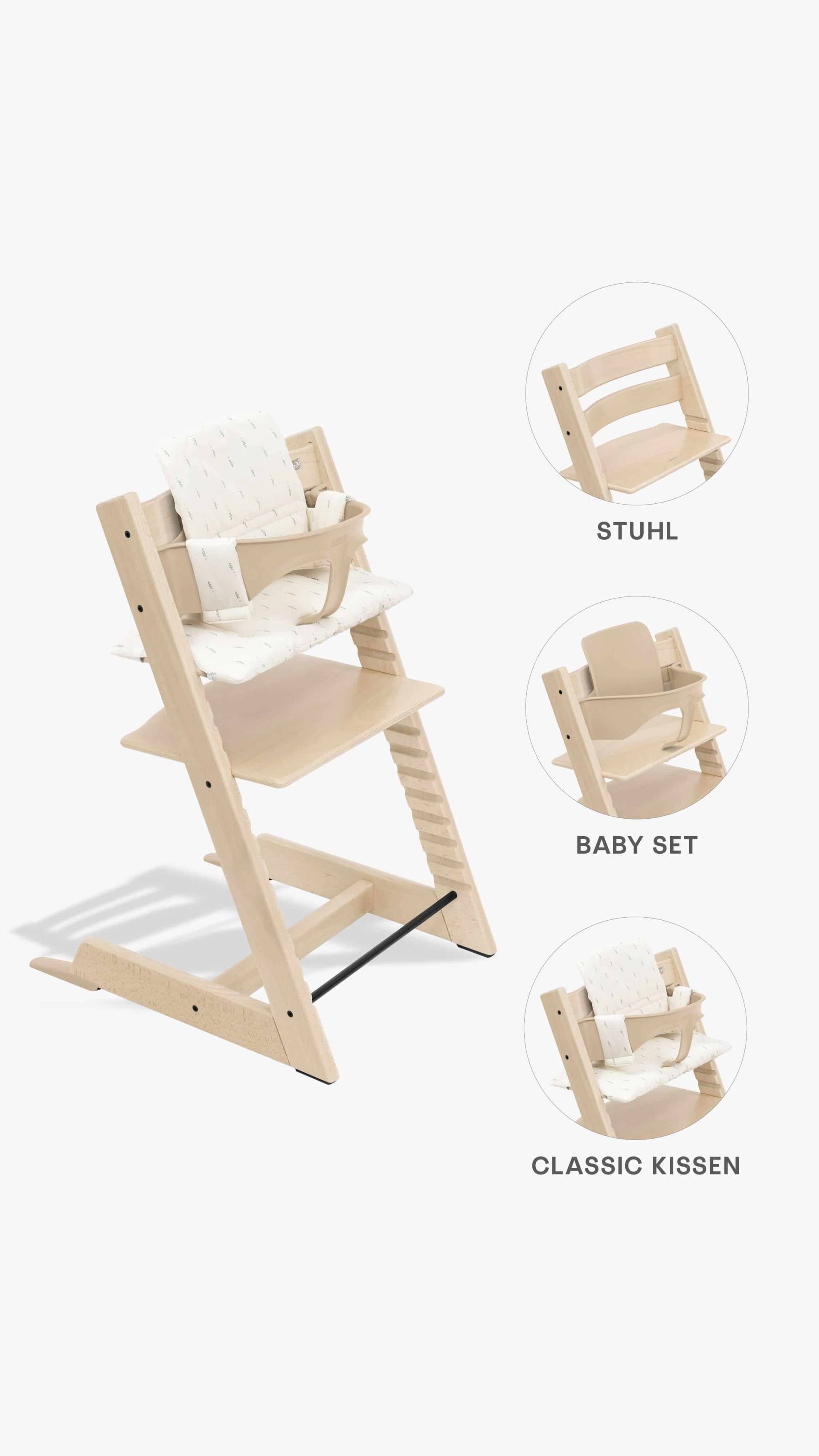 Stokke Tripp Trapp Hochstuhl + Baby-Set 2 und Sitzkissen Natural/White Cream Stokke Tripp Trapp Hochstuhl + Baby-Set 2 und Sitzkissen Natural/White Cream