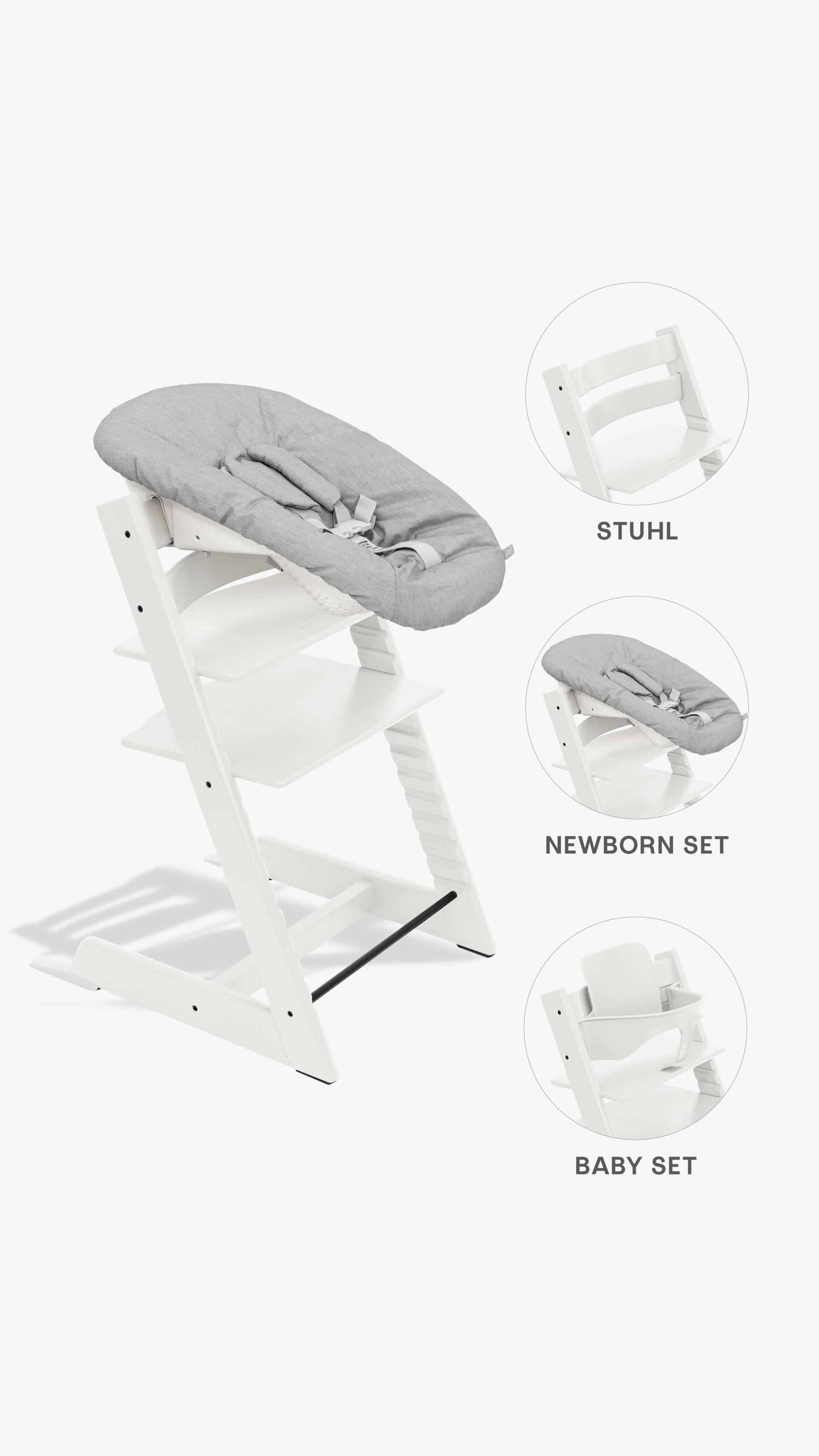 Stokke Tripp Trapp Hochstuhl + Baby- und Newborn-Set White/Grey Stokke Tripp Trapp Hochstuhl + Baby- und Newborn-Set White/Grey