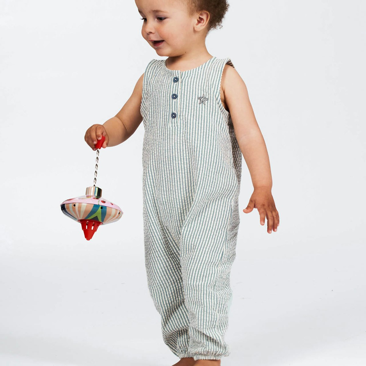 Strukturierter Strampler blaugrau gestreift 80/86 Strukturierter Strampler blaugrau gestreift 80/86