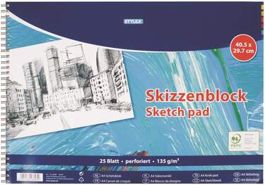 Stylex Skizzenblock Zeichenblock DIN A3, 25 Blatt, 140g