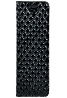 Surazo® Back Case Genuine Leather for phone Oppo Reno 4 - SM RFID - Quilted Diamonds - Gloss Black