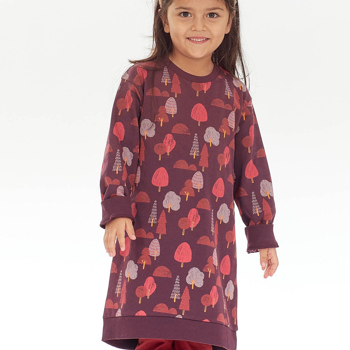 Sweatkleid langarm Baumdruck lila 100% BioBaumwolle 110/116 Sweatkleid langarm Baumdruck lila 100% BioBaumwolle 110/116