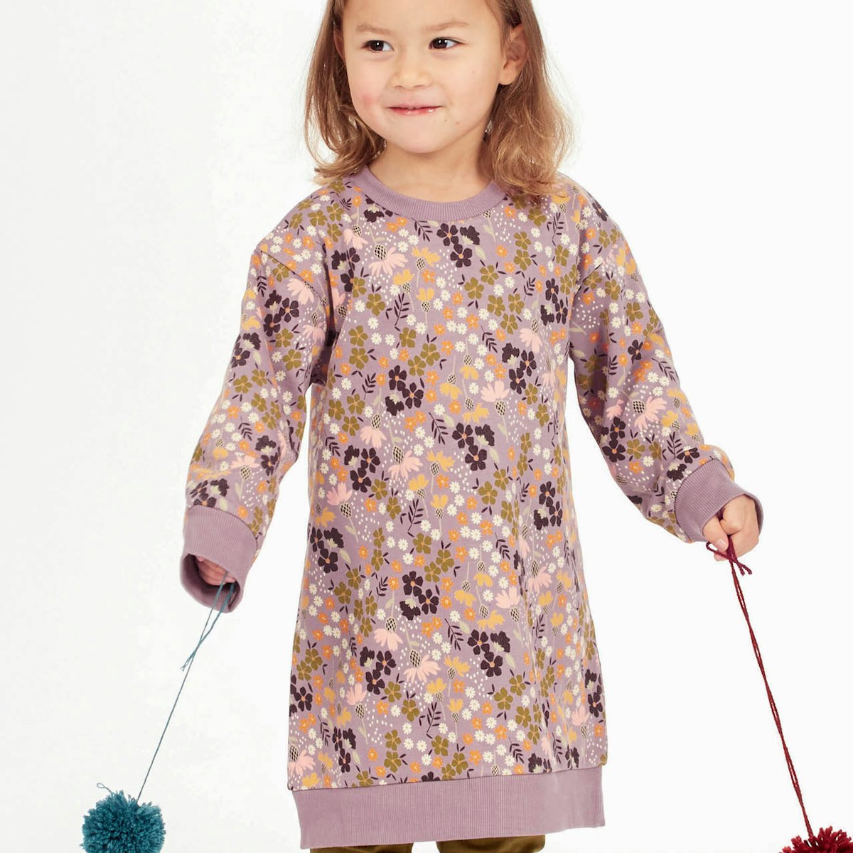 Sweatkleid langarm Blumendruck mauve 100% BioBaumwolle 134/140 Sweatkleid langarm Blumendruck mauve 100% BioBaumwolle 134/140