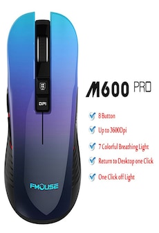 TENMOS M600 Rechargeable Wireless Gaming Mouse Optical LED 2.4GHz Blue