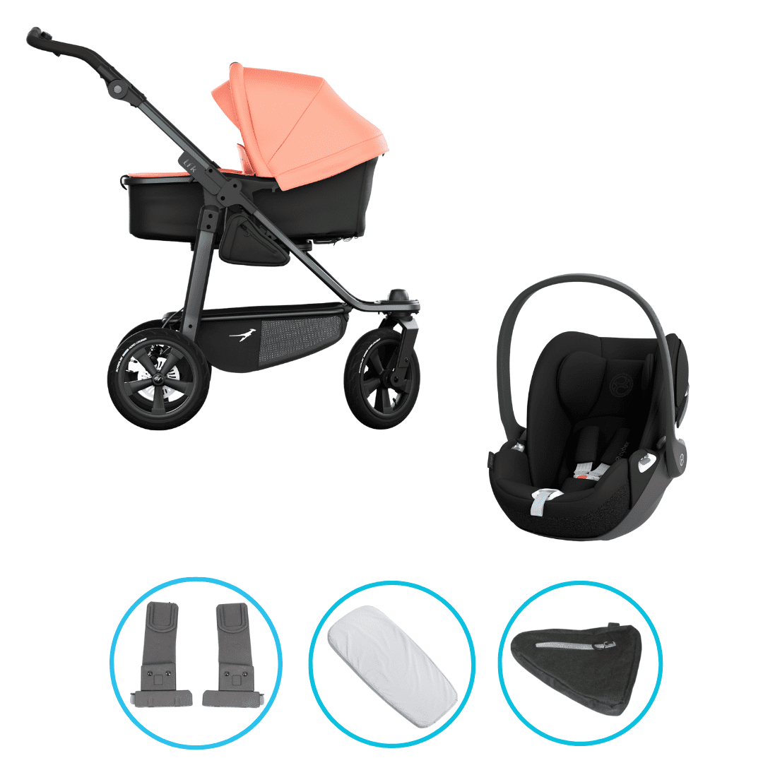 TFK Mono 3 3in1 Kinderwagen Set Lachs mit Cybex Cloud T i-Size Sepia Black & TFK Mono Adapter TFK Mono 3 3in1 Kinderwagen Set Lachs mit Cybex Cloud T i-Size Sepia Black & TFK Mono Adapter