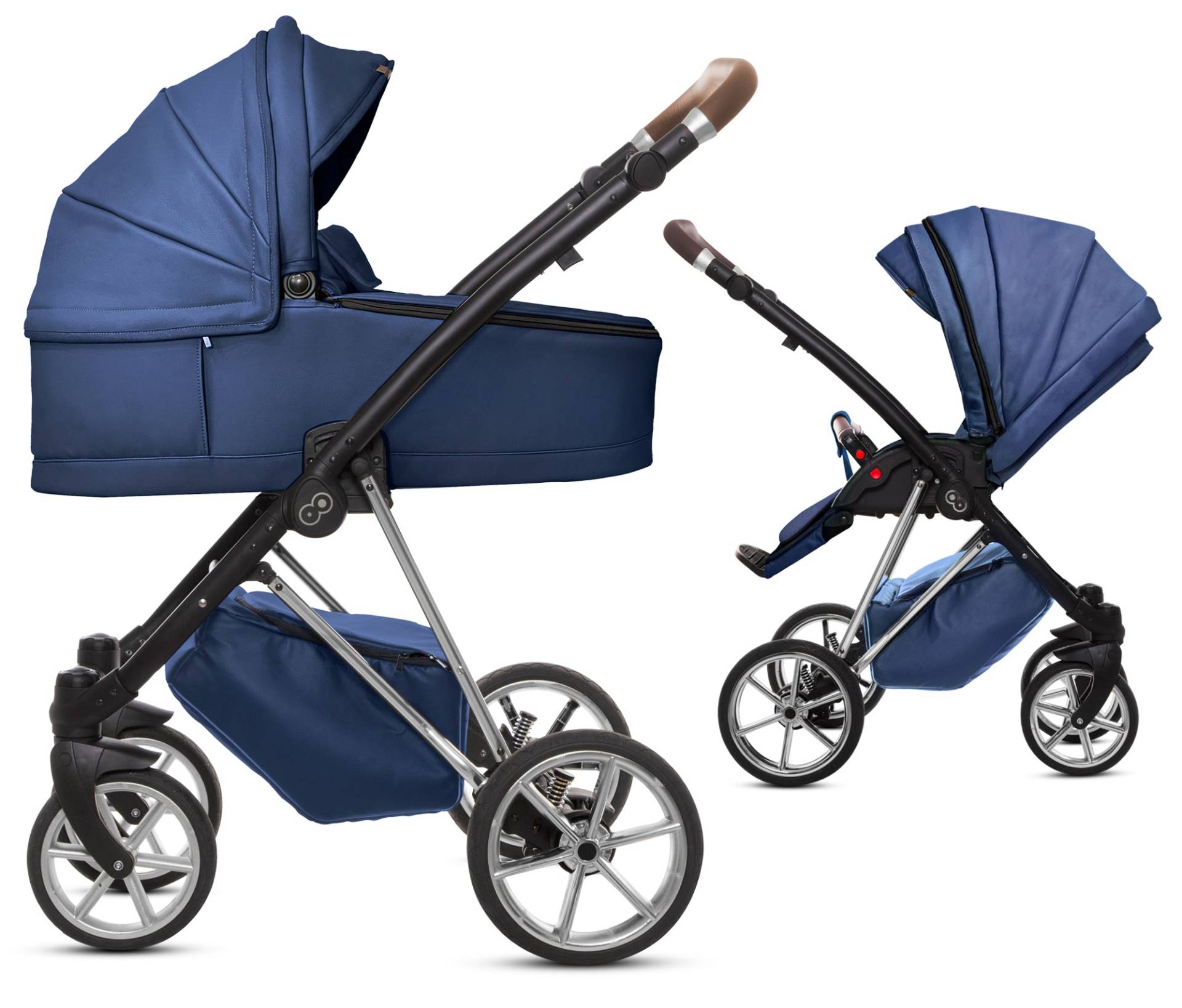 TPFLiving 2in1 Kinderwagen Royal Kunstleder - Blueberry / Gestell Silber