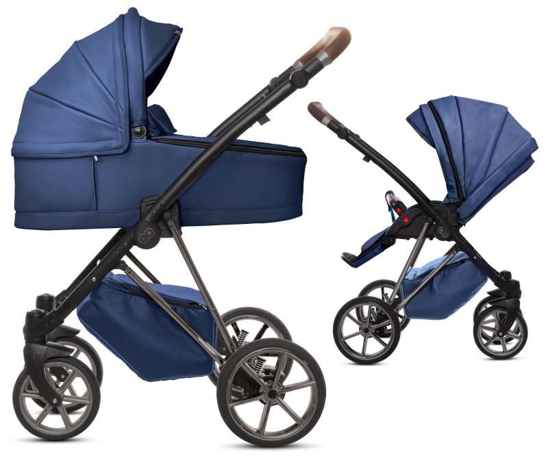 TPFLiving 2in1 Kinderwagen Royal Kunstleder - Blueberry / Gestell Space Grau