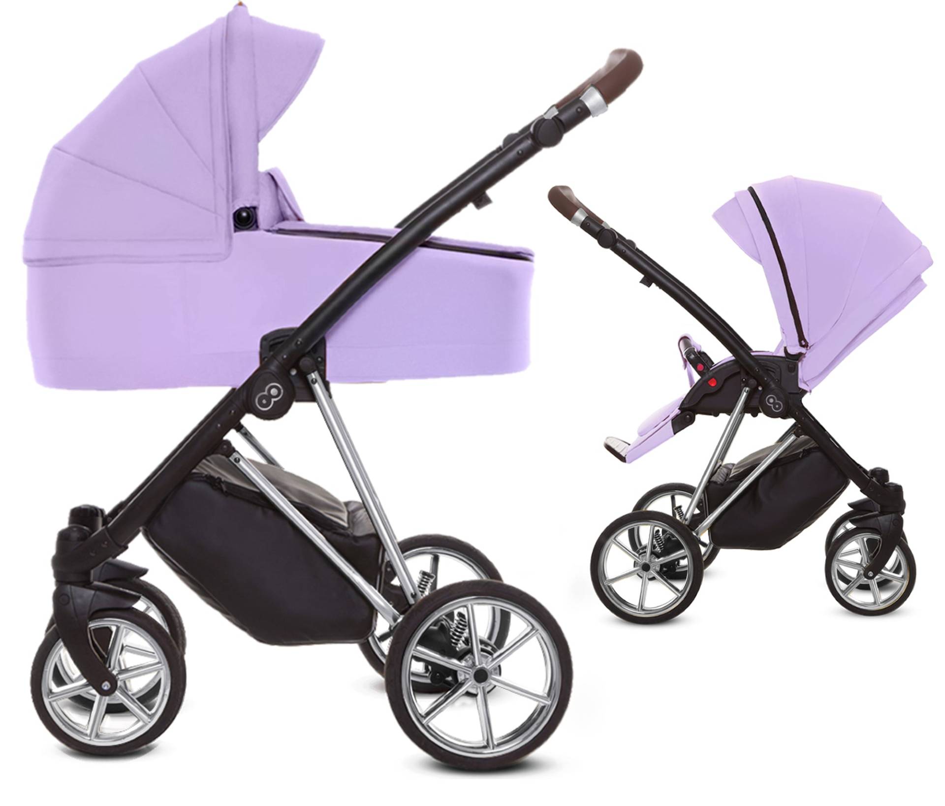 TPFLiving 2in1 Kinderwagen Ultra Stoff - Lila / Gestell Chrom