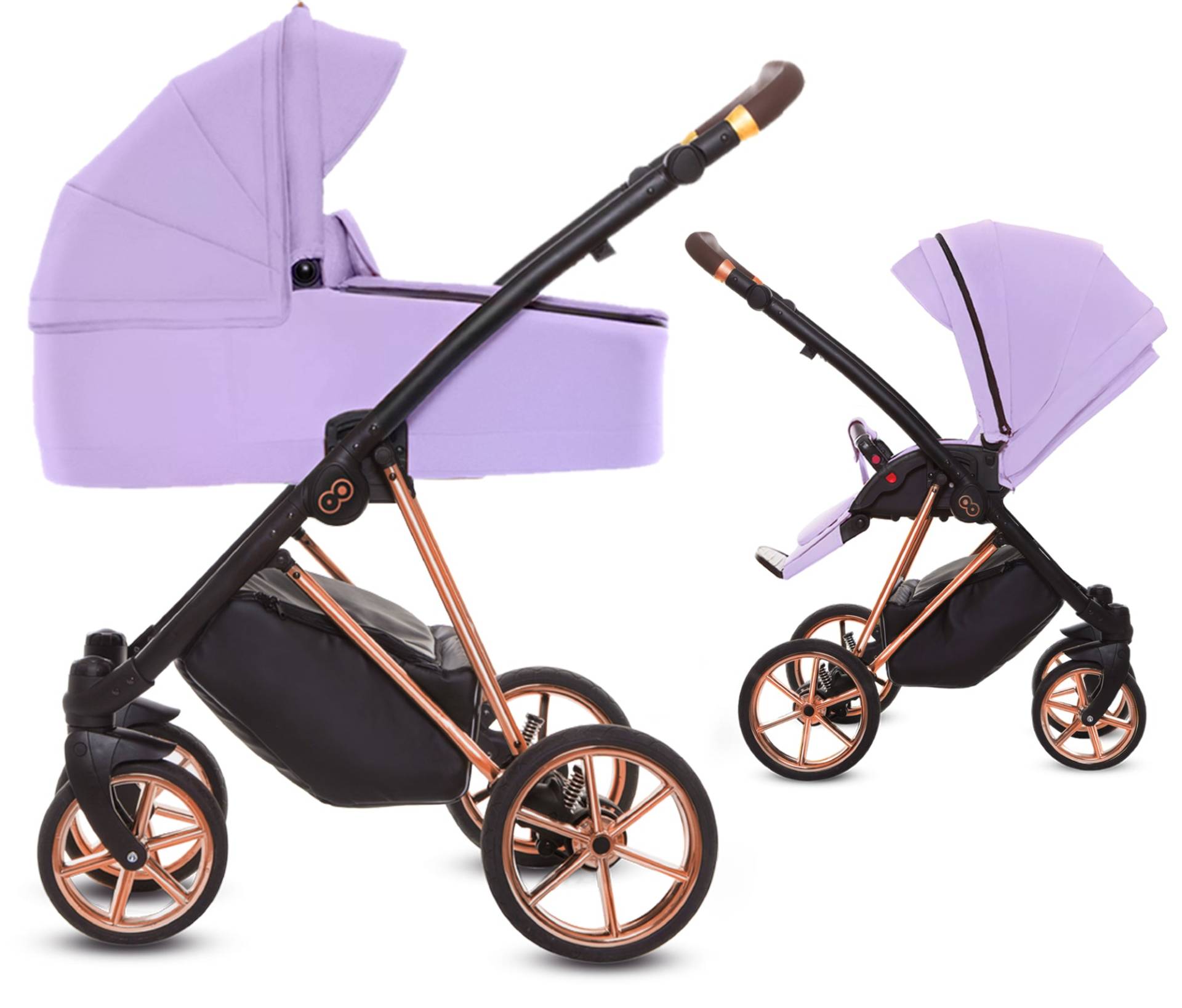 TPFLiving 2in1 Kinderwagen Ultra Stoff - Lila / Gestell Roségold