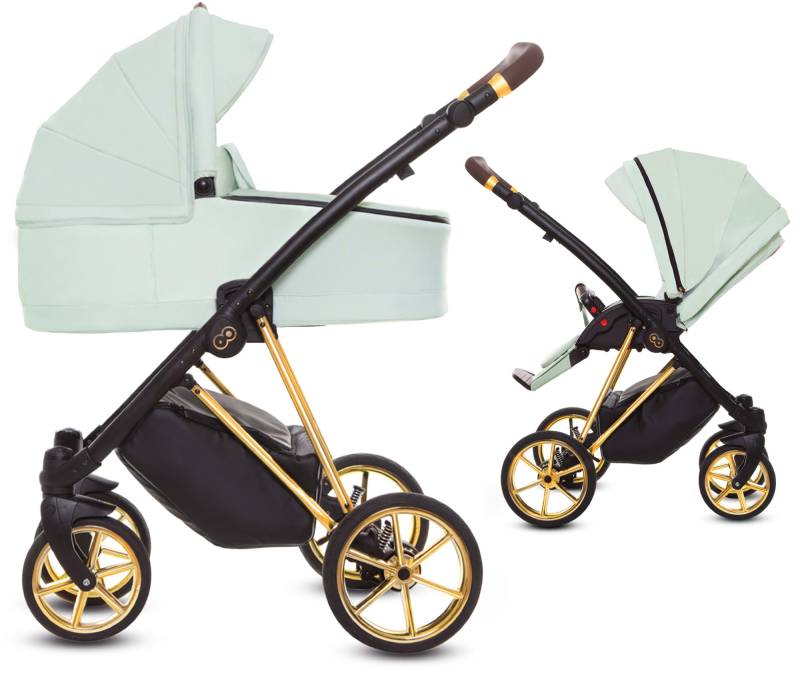 TPFLiving 2in1 Kinderwagen Ultra Stoff - Mint / Gestell Gold