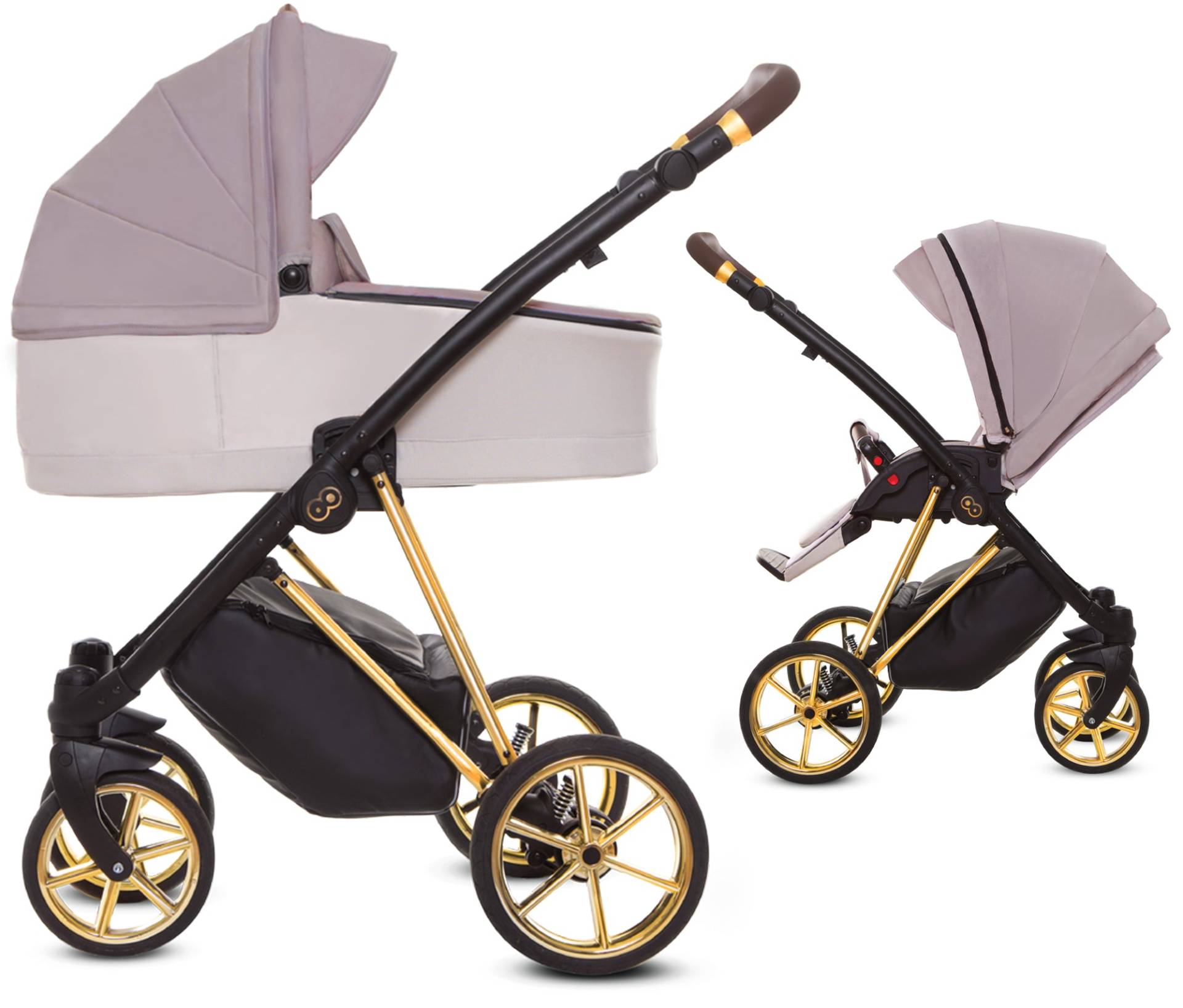 TPFLiving 2in1 Kinderwagen Ultra Stoff - Pastel / Gestell Gold