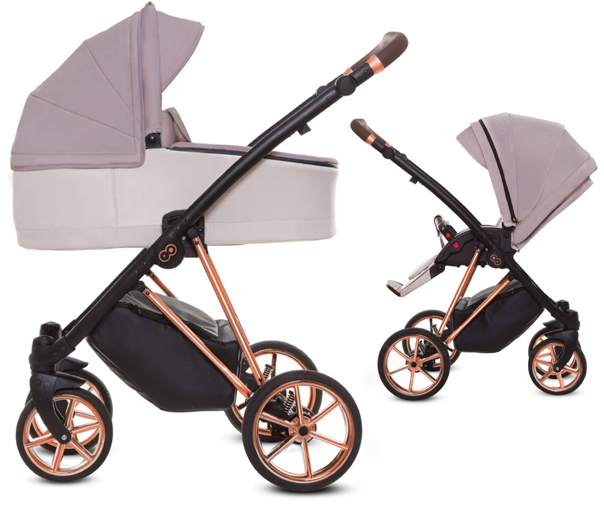 TPFLiving 2in1 Kinderwagen Ultra Stoff - Pastel / Gestell Roségold