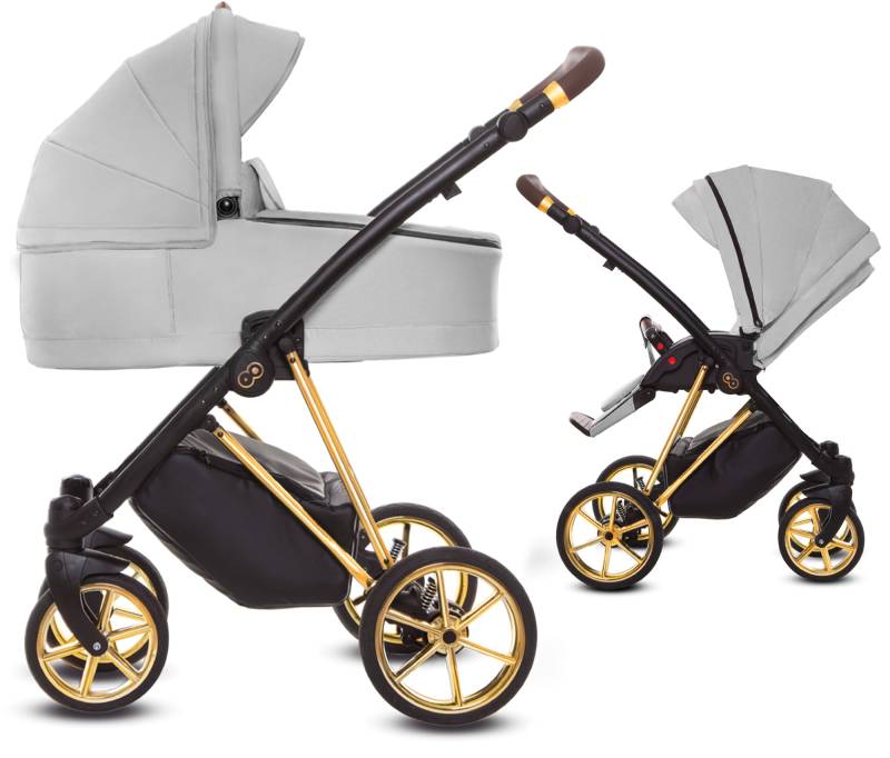 TPFLiving 2in1 Kinderwagen Ultra Stoff - Zen / Gestell Gold