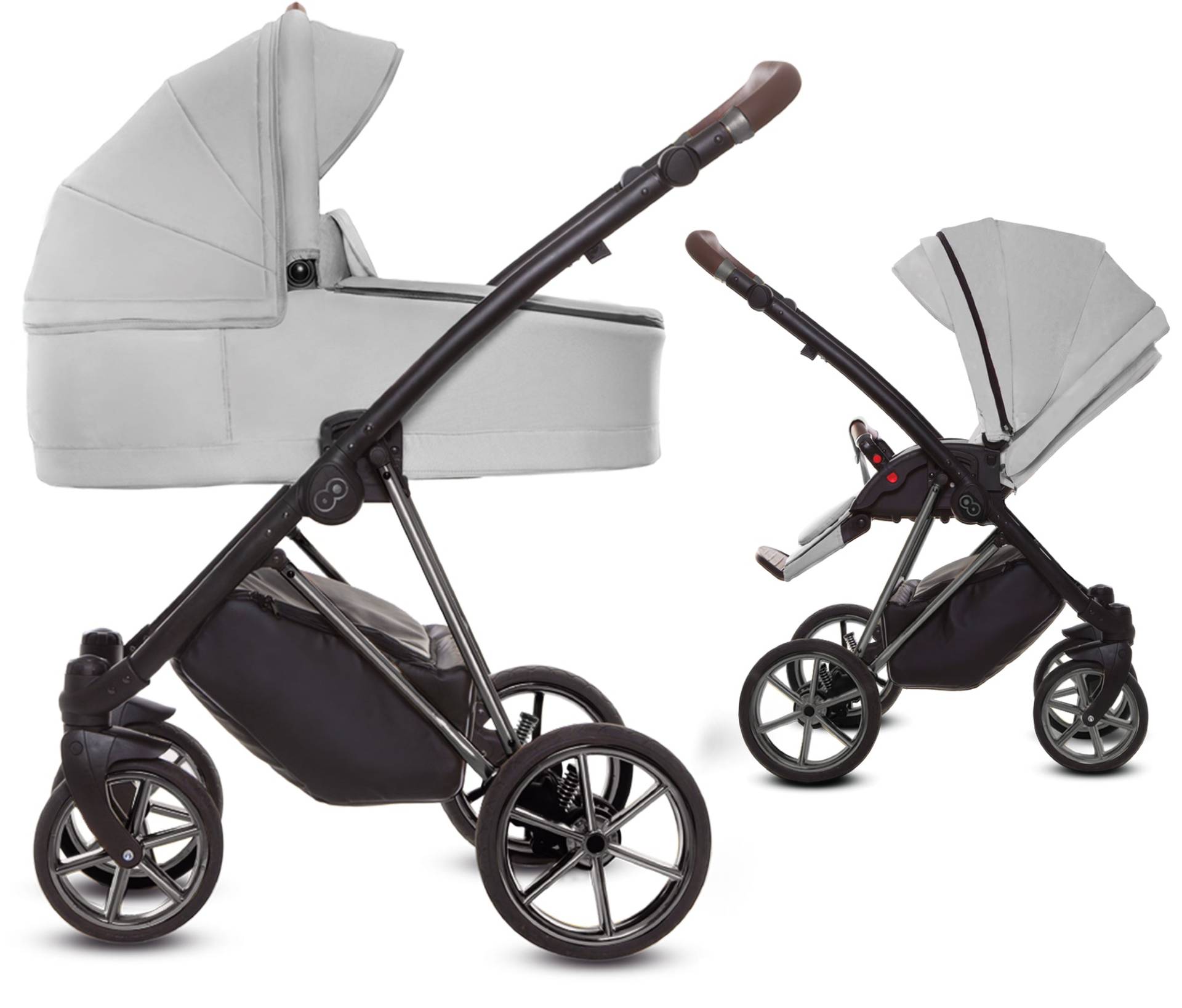 TPFLiving 2in1 Kinderwagen Ultra Stoff - Zen / Gestell Silber