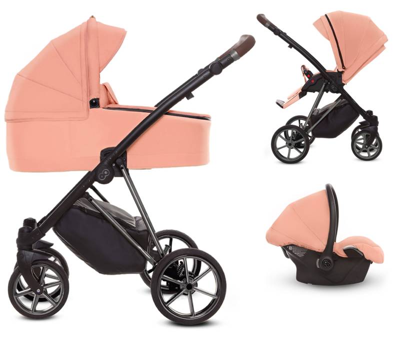 TPFLiving 3in1 Kinderwagen Ultra Stoff - Apricot / Gestell Silber