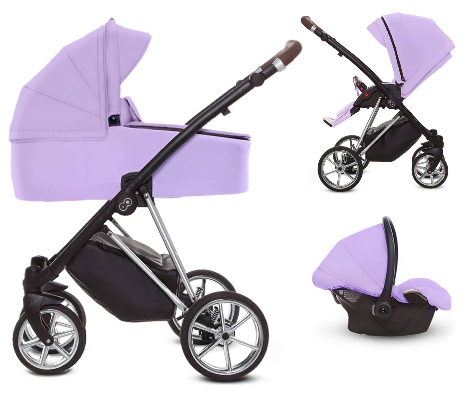 TPFLiving 3in1 Kinderwagen Ultra Stoff - Lila / Gestell Chrom