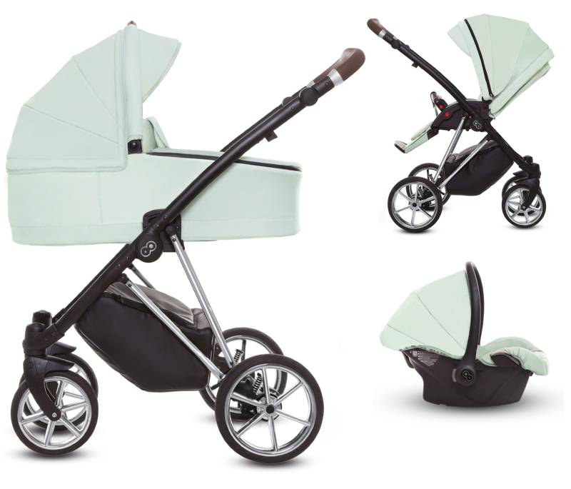 TPFLiving 3in1 Kinderwagen Ultra Stoff - Mint / Gestell Chrom