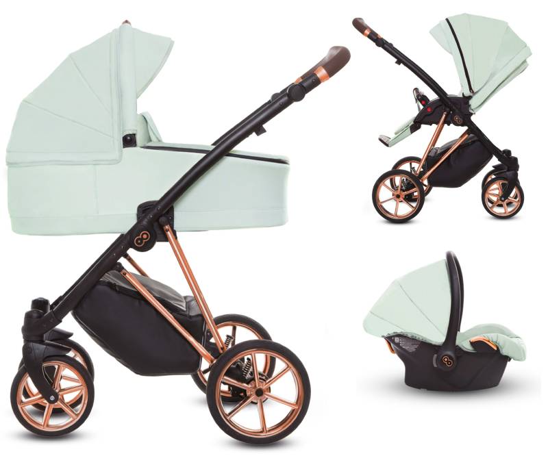 TPFLiving 3in1 Kinderwagen Ultra Stoff - Mint / Gestell Roségold