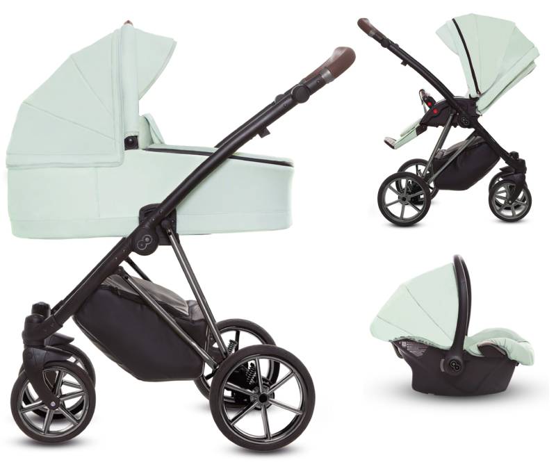 TPFLiving 3in1 Kinderwagen Ultra Stoff - Mint / Gestell Silber