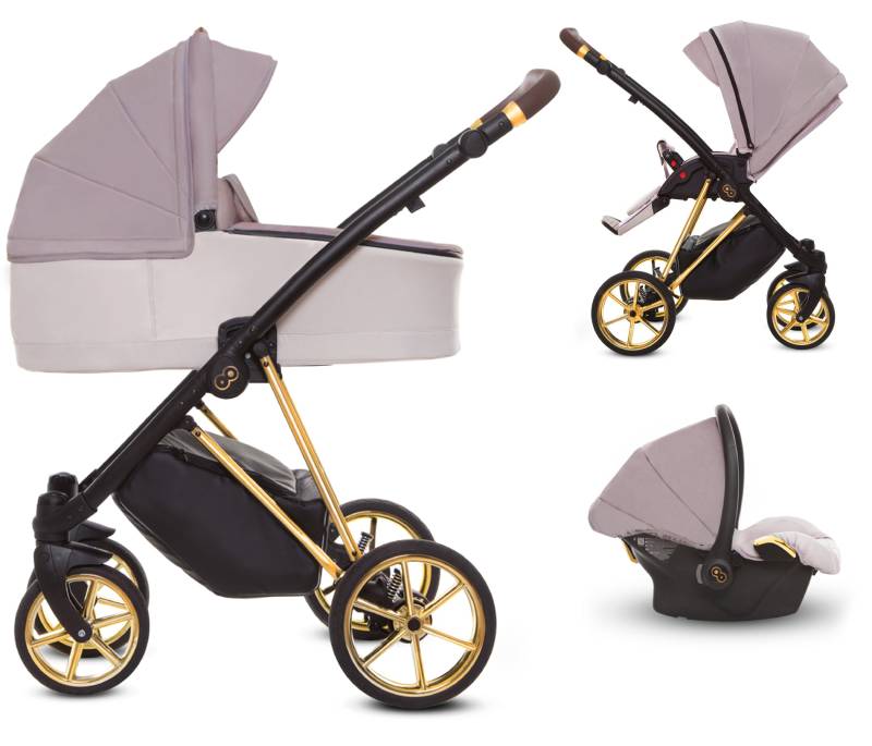 TPFLiving 3in1 Kinderwagen Ultra Stoff - Pastell / Gestell Gold