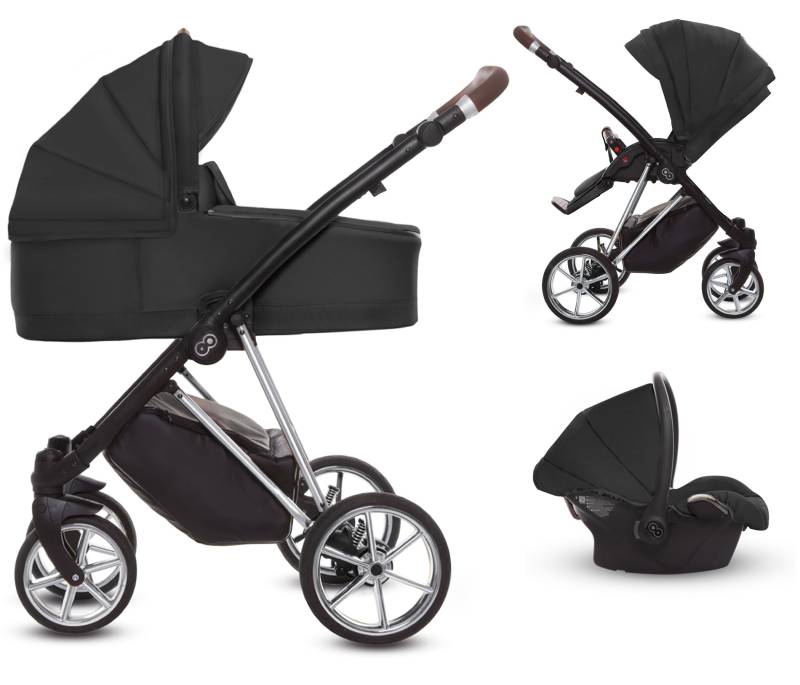 TPFLiving 3in1 Kinderwagen Ultra Stoff - Schwarz / Gestell Chrom