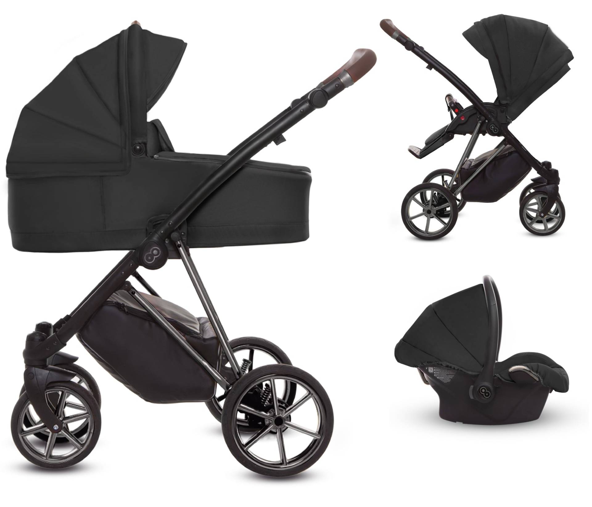 TPFLiving 3in1 Kinderwagen Ultra Stoff - Schwarz / Gestell Silber