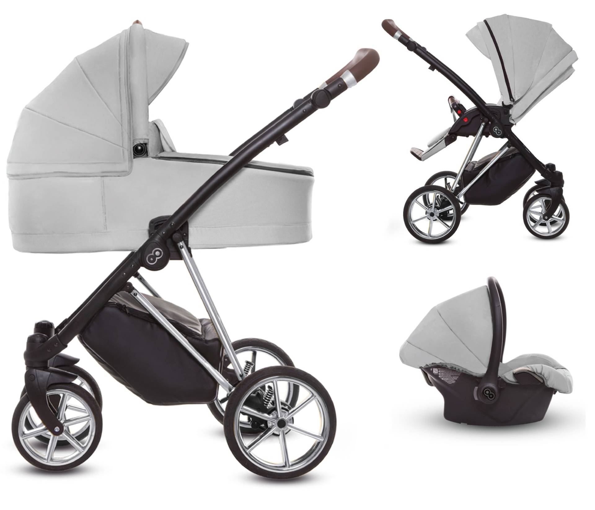 TPFLiving 3in1 Kinderwagen Ultra Stoff - Zen / Gestell Chrom