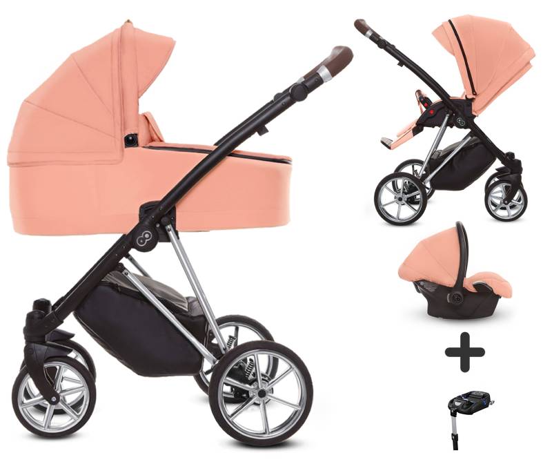 TPFLiving 4in1 Kinderwagen Ultra Stoff - Apricot / Gestell Chrom