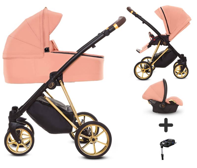 TPFLiving 4in1 Kinderwagen Ultra Stoff - Apricot / Gestell Gold