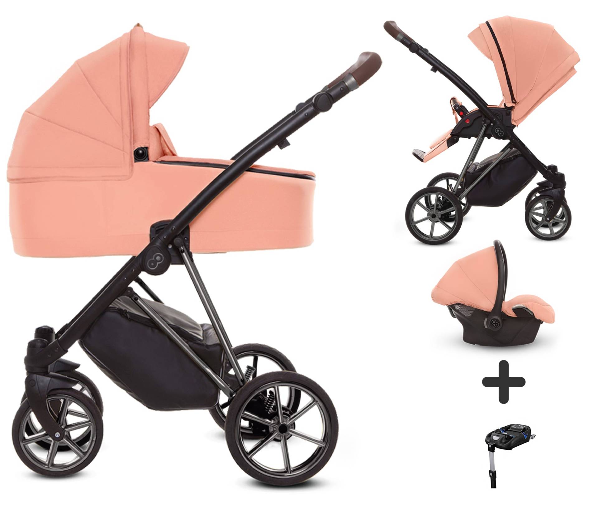 TPFLiving 4in1 Kinderwagen Ultra Stoff - Apricot / Gestell Silber