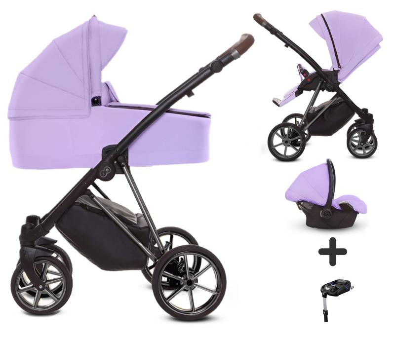 TPFLiving 4in1 Kinderwagen Ultra Stoff - Lila / Gestell Silber