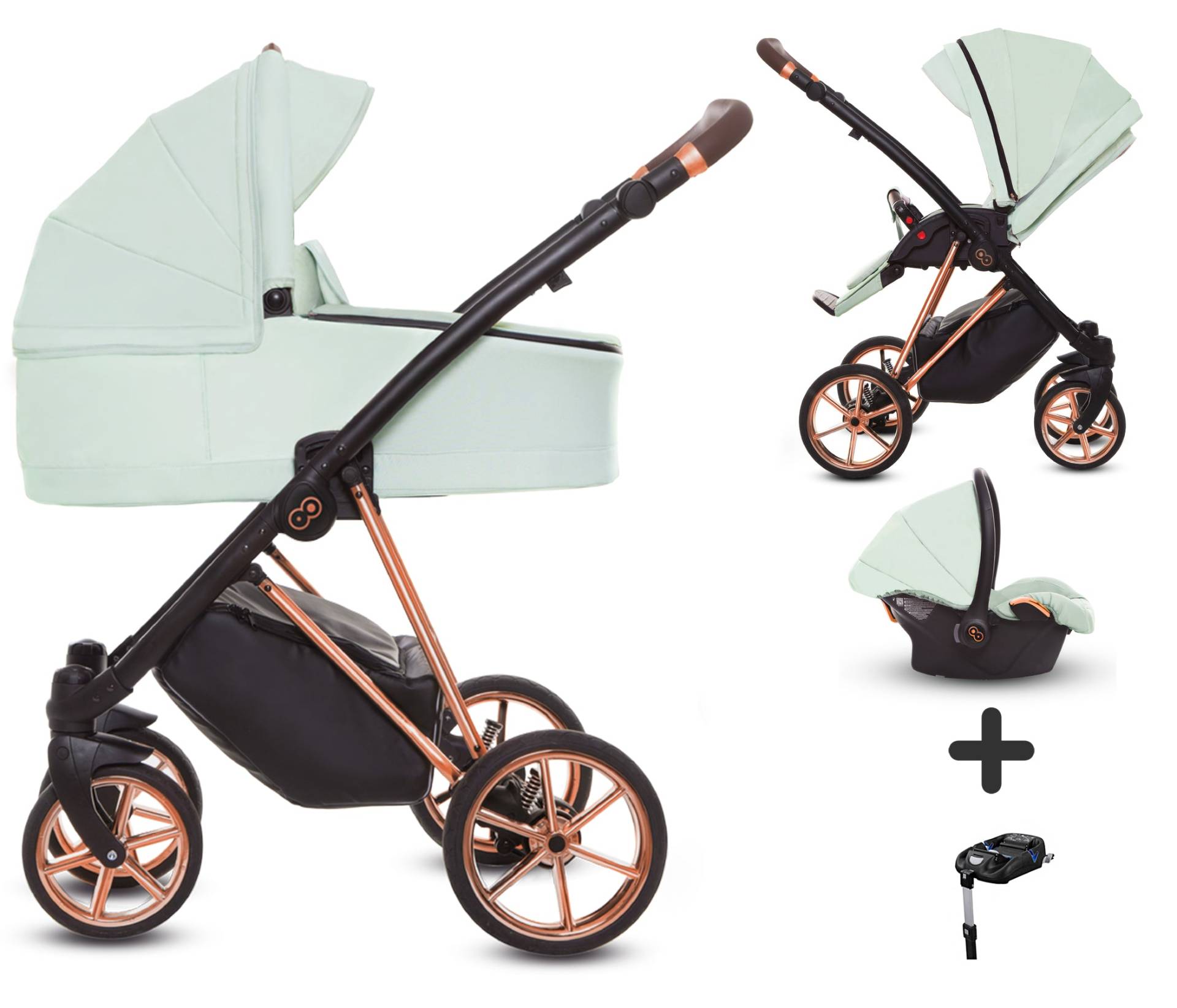 TPFLiving 4in1 Kinderwagen Ultra Stoff - Mint / Gestell Roségold