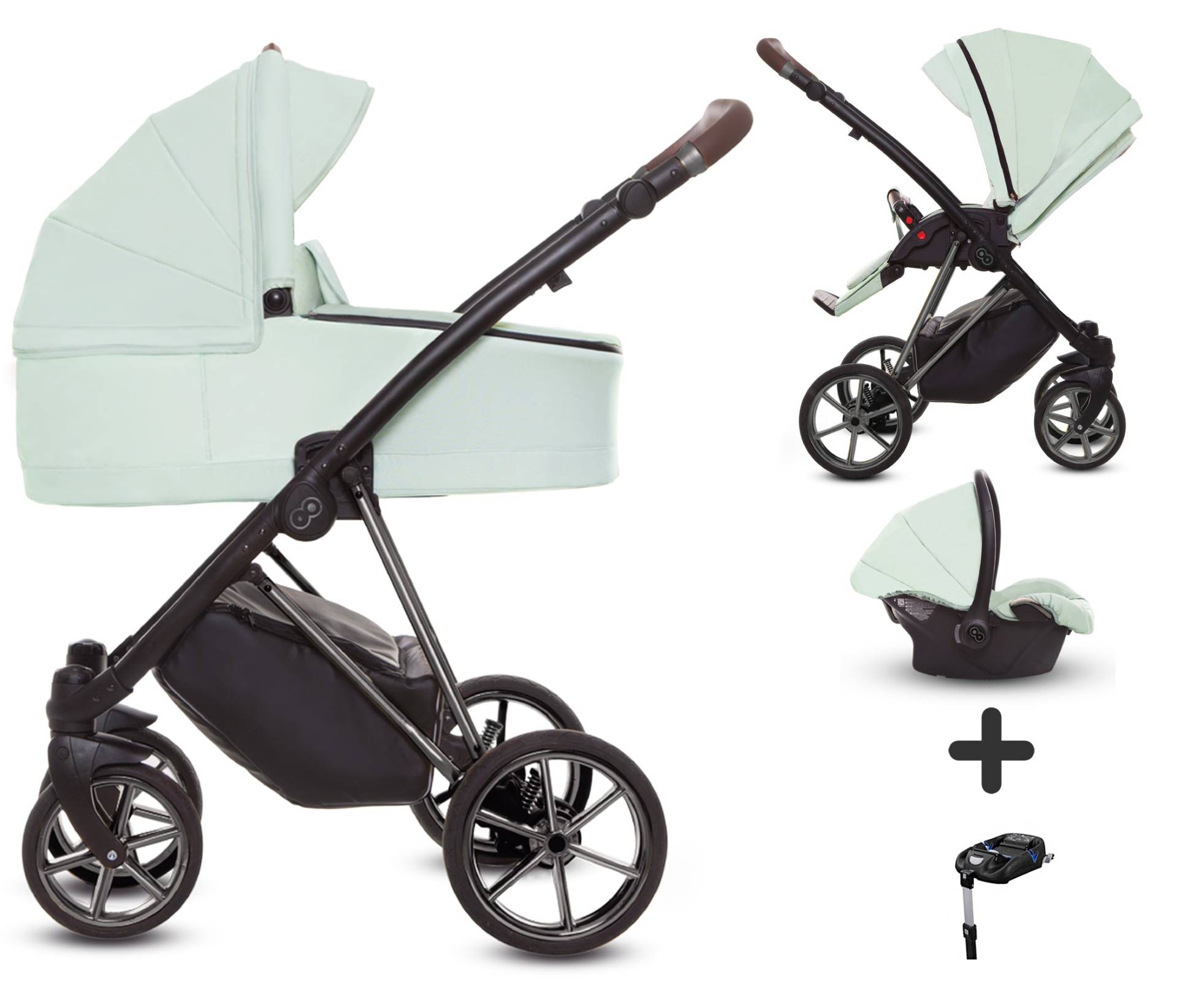 TPFLiving 4in1 Kinderwagen Ultra Stoff - Mint / Gestell Silber