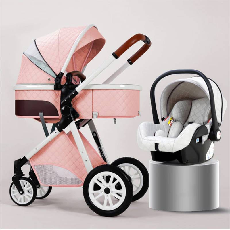 TPFLiving Kombi-Kinderwagen 3in1 Set - Modell 1 Stoff - Rosa