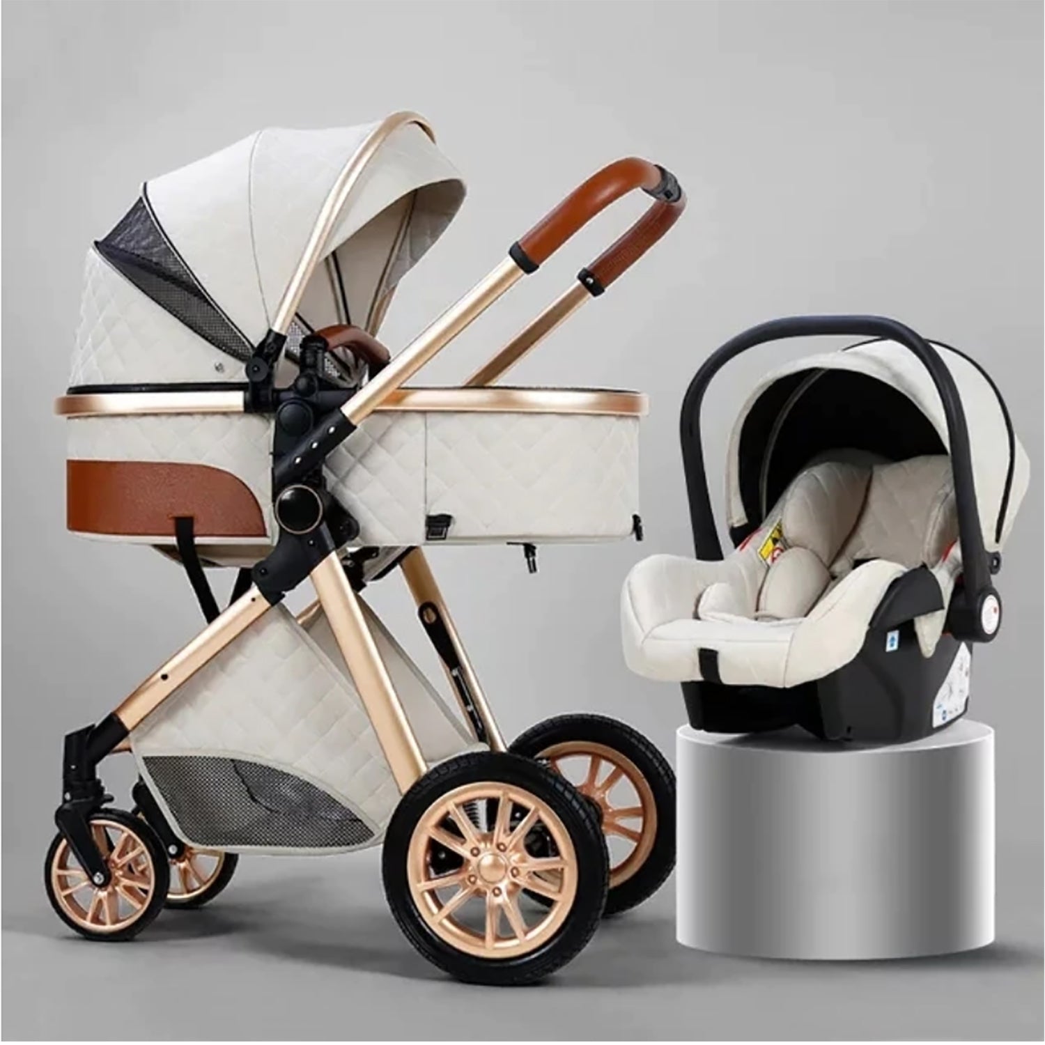 TPFLiving Kombi-Kinderwagen 3in1 Set - Modell 1 Stoff - Weiß