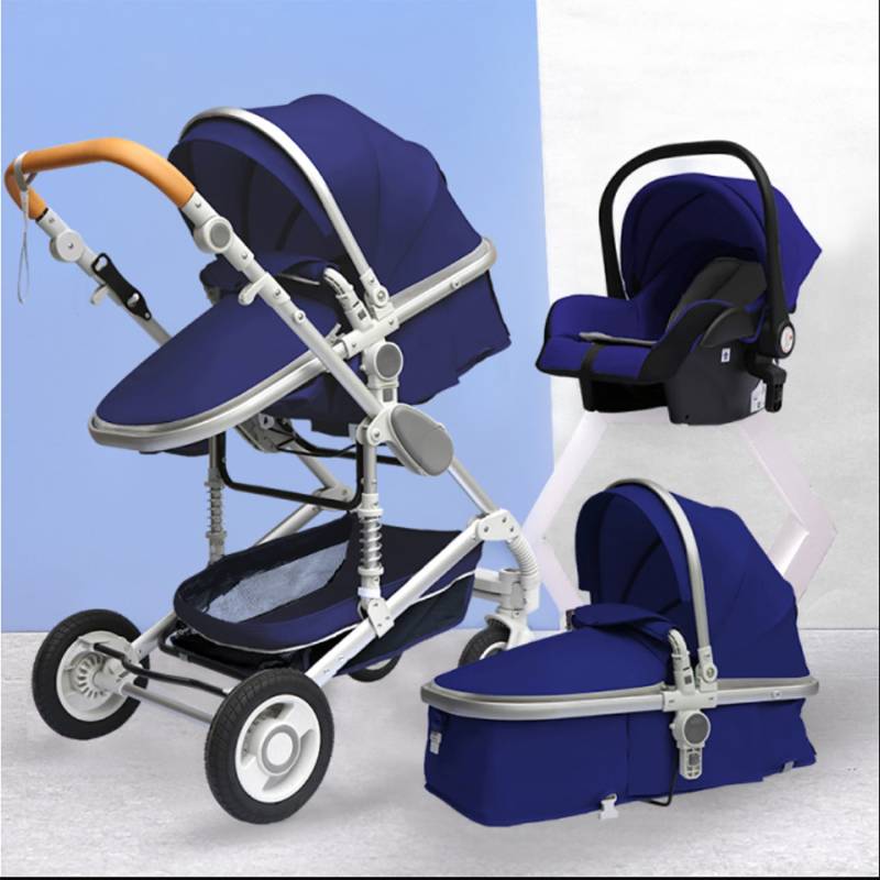 TPFLiving Kombi-Kinderwagen 3in1 Set - Modell 2 Stoff - Blau